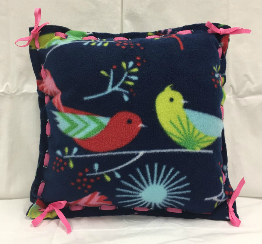 Fleece 13″ Pillow Project WITH FLEECE RIBBON AND PLASTIC NEEDLE - Choose From Many Fabric Options, includes Pillow Insert