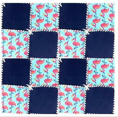Fleece patchwork lap blanket kit (48x48) - Flamingo, Light Teal, Bright  Pink, Coral and Navy -plastic needle and fleece ribbon included