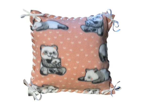 Fleece Pillow Kit Pink and Gray Panda pattern wtih white hearts