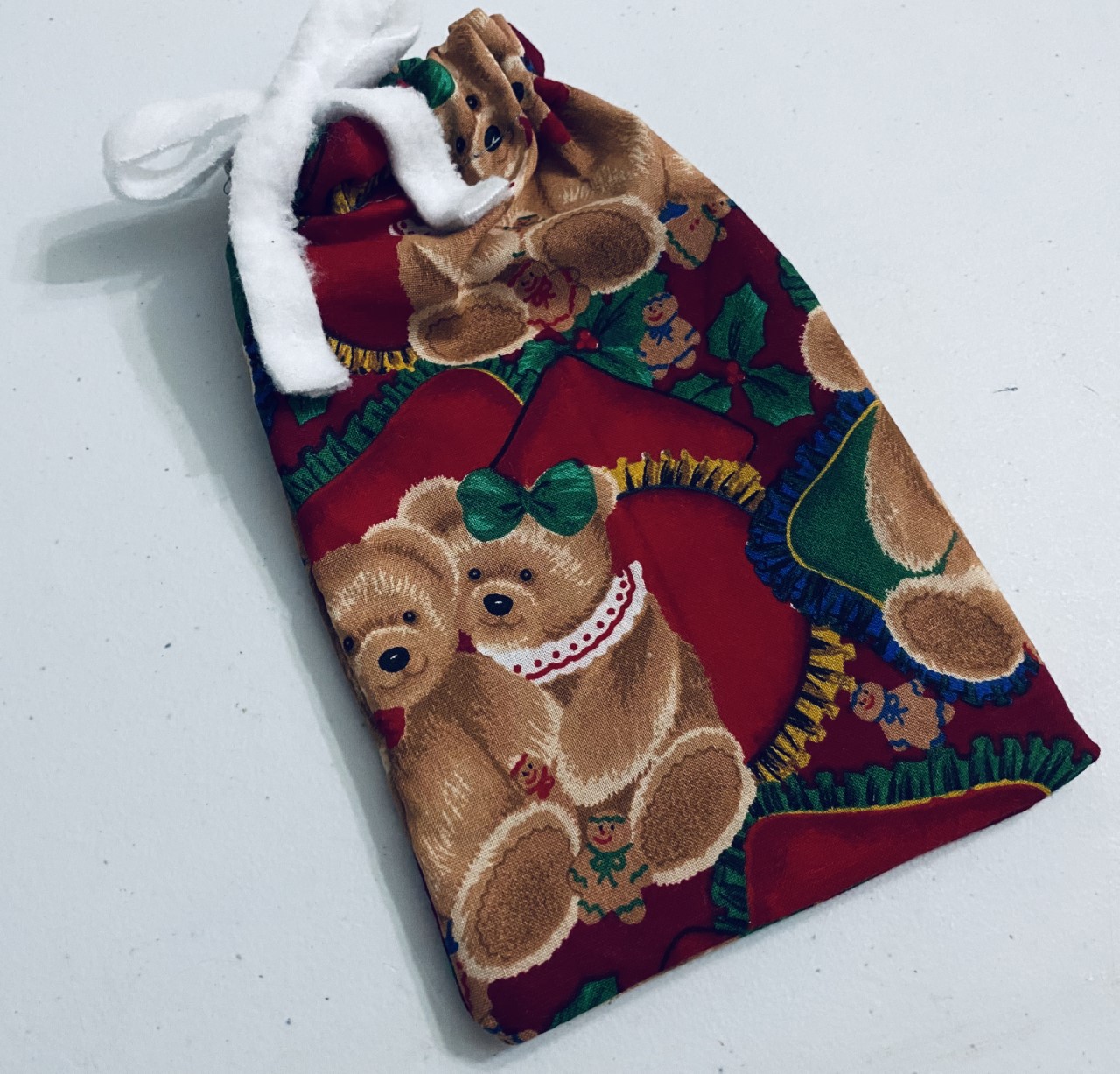 4x7 inch red christmas teddy bear drawstring gift bag