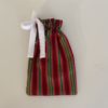 4.5 x 7 inch cotton small drawstring gift bag red, green and gold stripes Christmas Colors