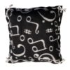 13 inch fleece no sew pillow - black with white music notes and white ribbon