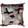 Fleece no sew 13 inch pillow kit with gray squares with white snowmen with red, green, and black hats and scarves