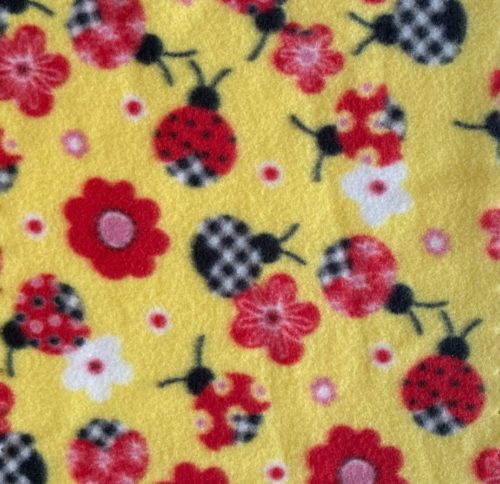 Fleece fabric Yellow, Red, Black, White Lady Bug Pattern