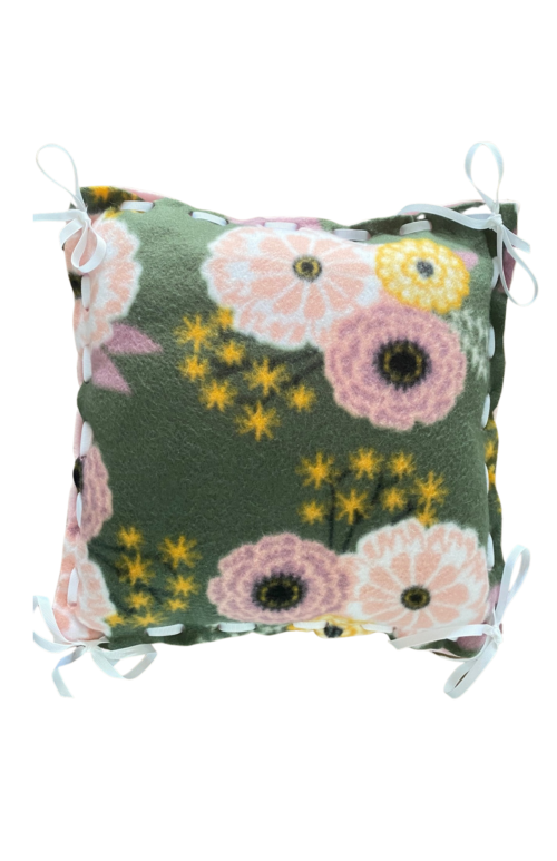 Olvie with Pink Gerbera daisy flowers in dusty pink, rose and yellow with black centers - fleece pillow pattern