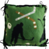 Green and Black Fleece Hockey pillow with Hockey Players and hockey sticks