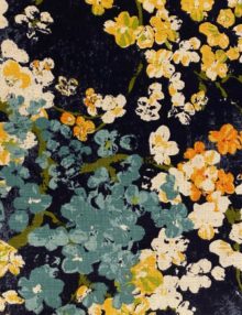 Navt Blue floral with light blue, yellow, white, orange flowers
