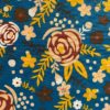 Dark teal and yellow, rust floral print cotton fabric