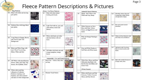 Fleece Pattern Pictures and Descriptions Dog, Kitten / Cat, Animal and Insect patterns