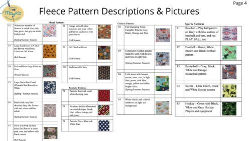 Fleece Pattern Pictures and Descriptions Floral, Outdoor, Patriotic and Sports Patterns