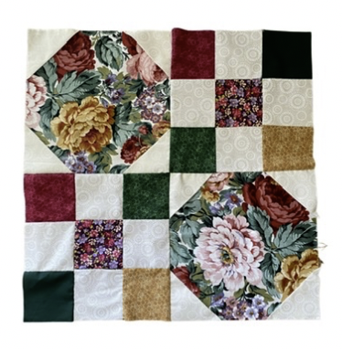 Snowball and Nine Patch Floral Quilted Wall Hanging